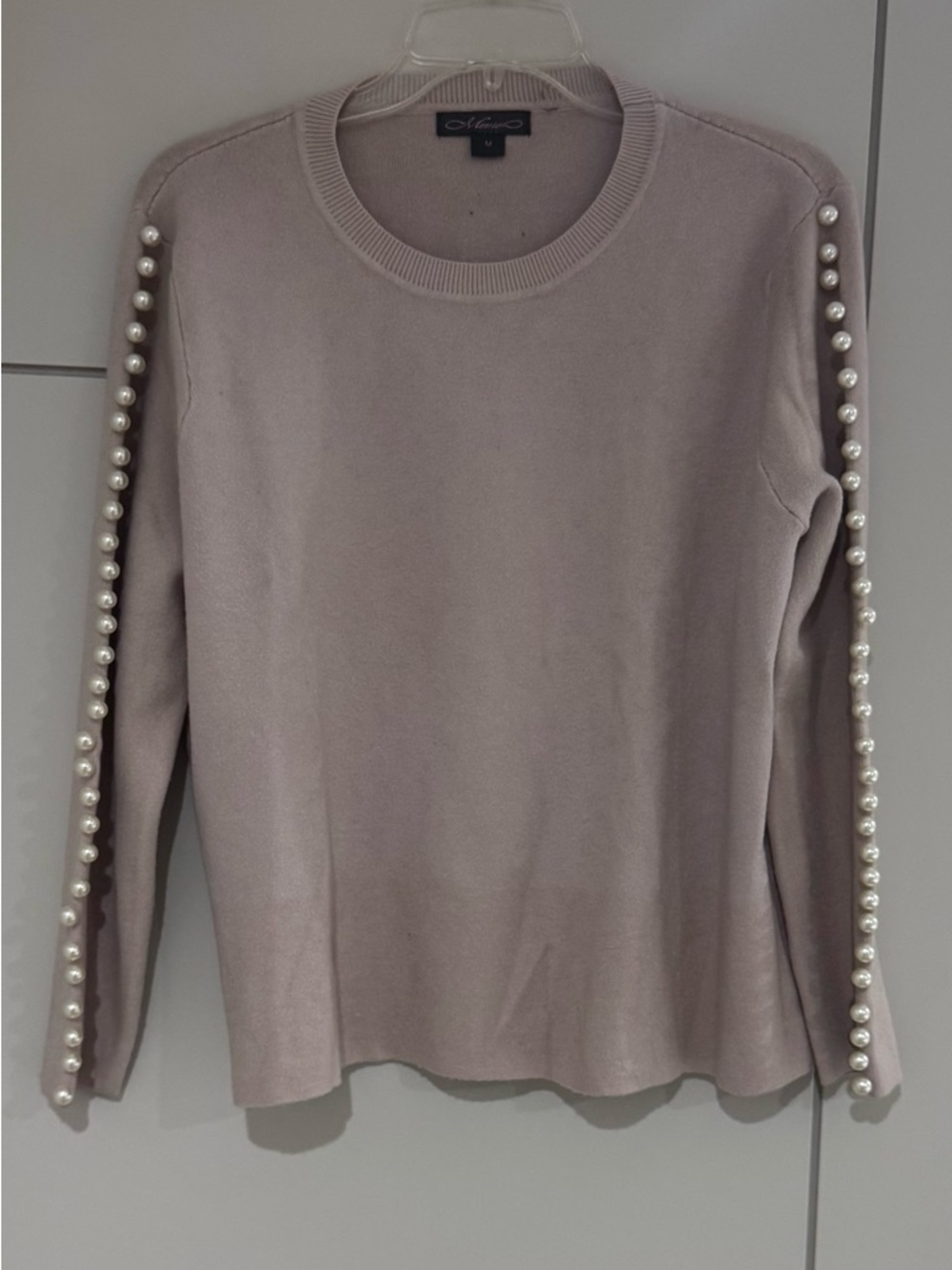 Women's Pearl-Trim Crewneck Sweater - Light Mauve